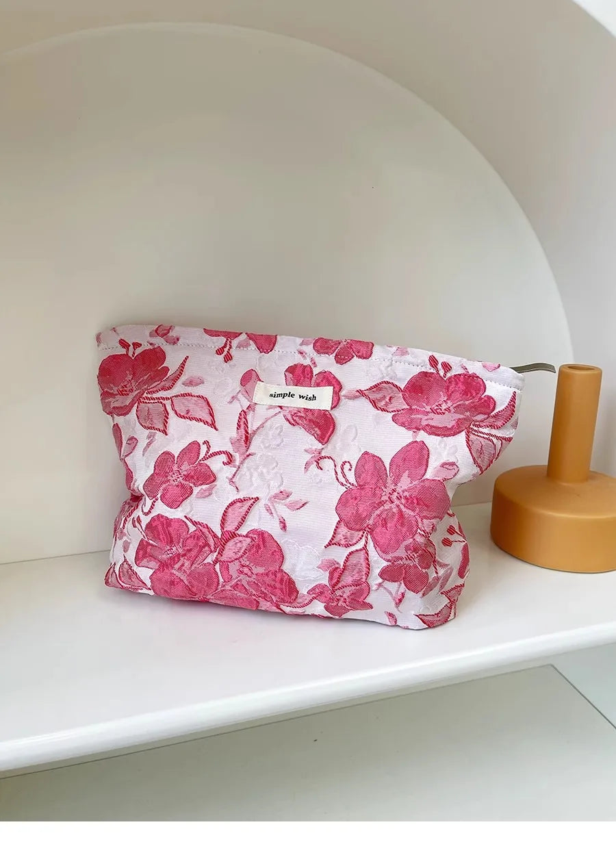 Floral Print Cosmetic Bag – Zippered Makeup Pouch for Travel Essentials