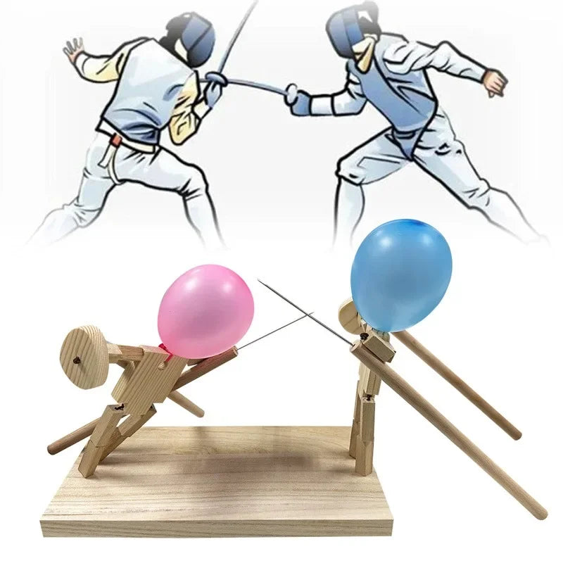 Wooden Fencing Puppet Battle – Bamboo Robot Game for Two-Player Fun