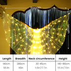 LED light up wings costume with measurements, person wearing glowing angel wings indoors