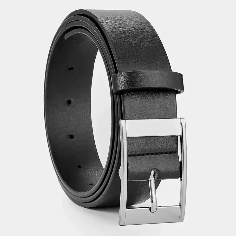 Mens PU Leather Belt – Designer Style Metal Pin Buckle for Casual Jeans