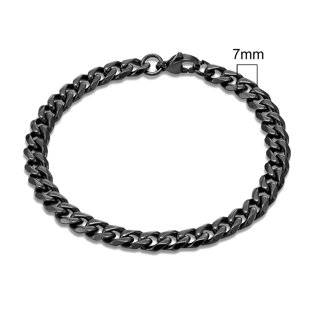 Stainless Steel Cuban Link Bracelet – 3-11mm Biker Jewelry for Men and Women