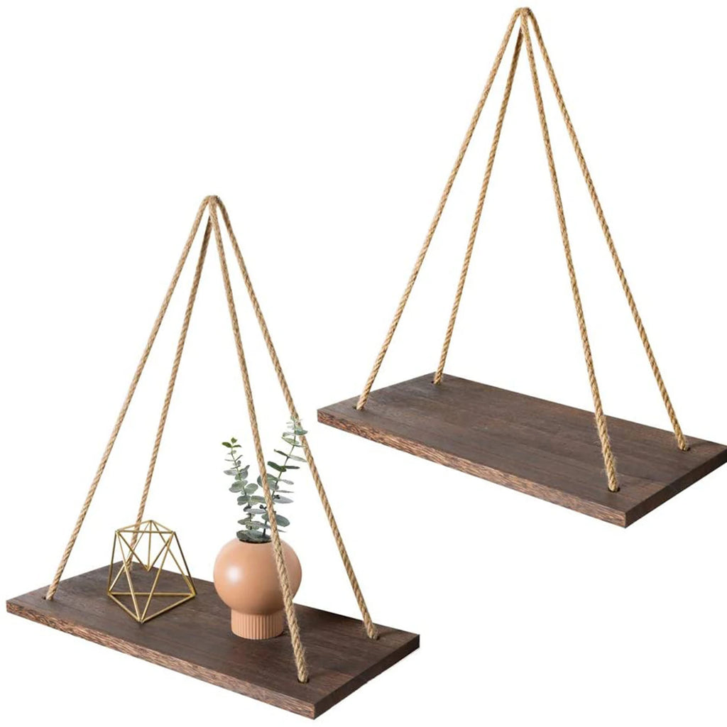 Macrame Hanging Wall Shelf – Reclaimed Wood Triangle Display for Home Decor