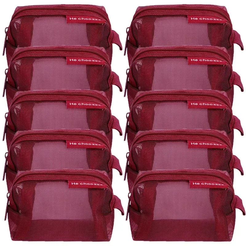 Transparent Mesh Zipper Pouch – Compact Organizer for Travel and Cables
