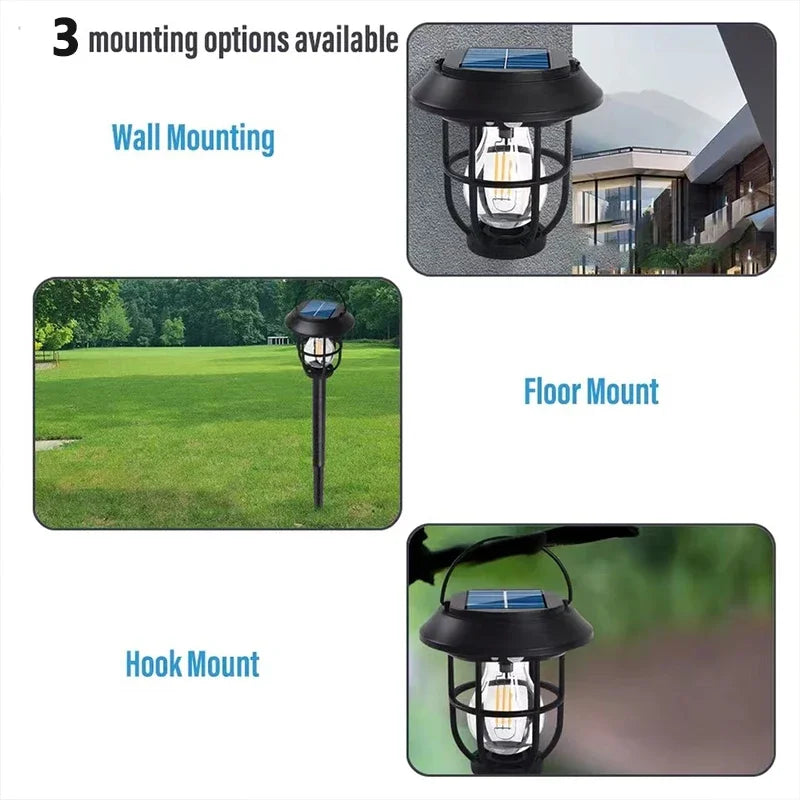 3-in-1 Solar LED Wall Lamp – Tungsten Decorative Lighting for Camping Garden