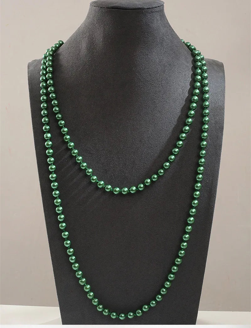 Long Simulated Pearl Necklace – Handmade Beaded Sweater Chain for Fashion