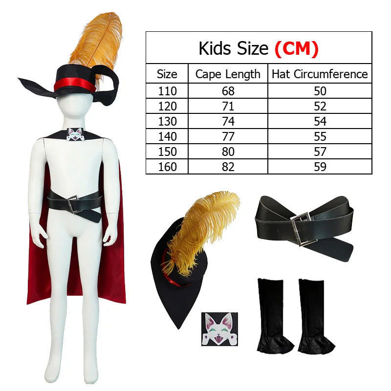 Puss in Boots Cosplay Costume Set – Cat Swordsman Cloak and Hat for Kids