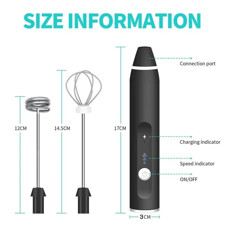Portable Electric Milk Frother – Handheld USB Whisk for Coffee and Cappuccino