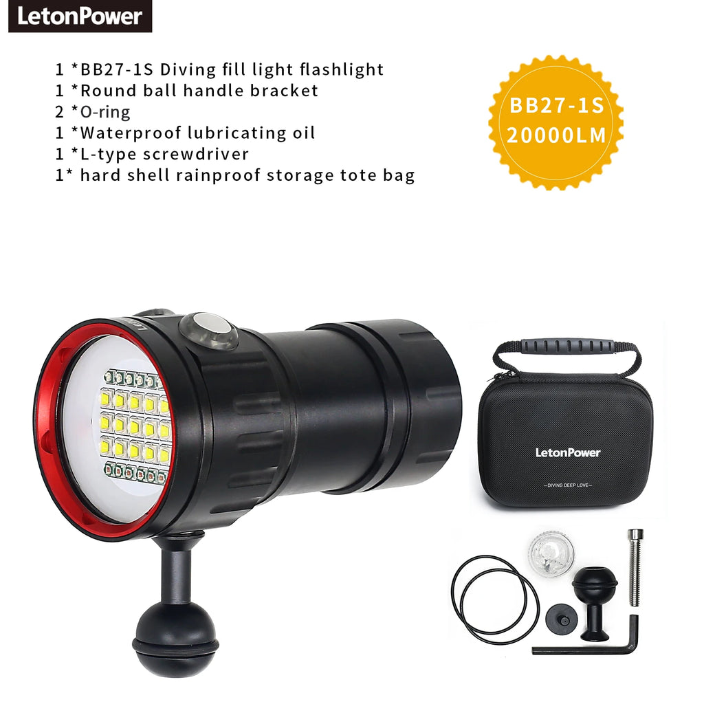 Underwater LED Photography Light – 20000LM Waterproof Video Torch for Diving