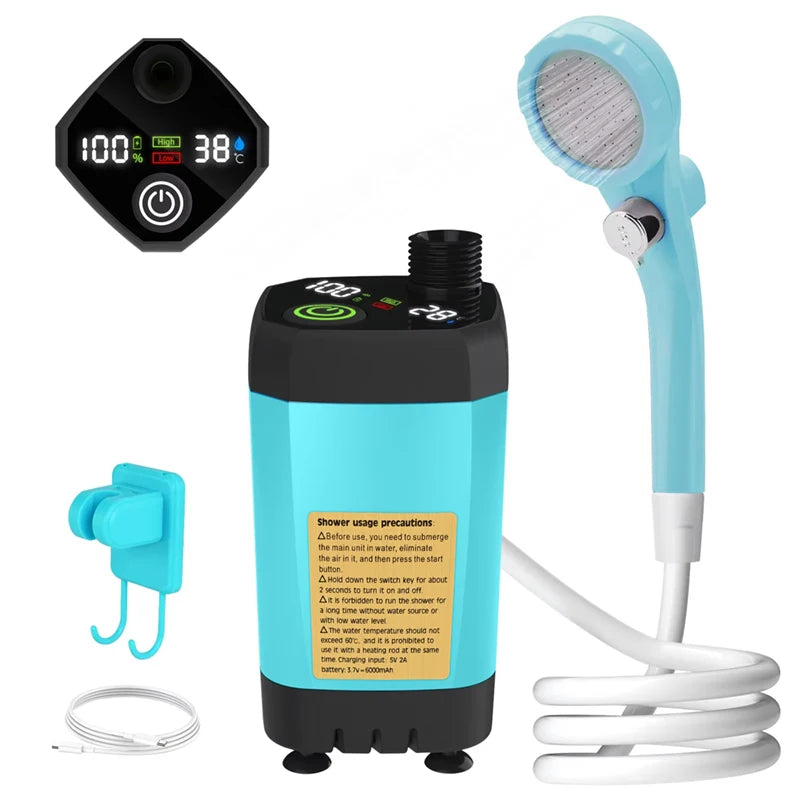 Portable Camping Shower Pump – Rechargeable with Digital Display for Outdoor