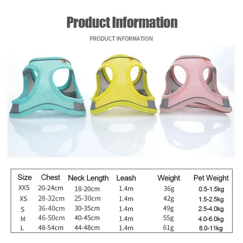 Adjustable Breathable Dog Harness – Safety Vest for Small Pets