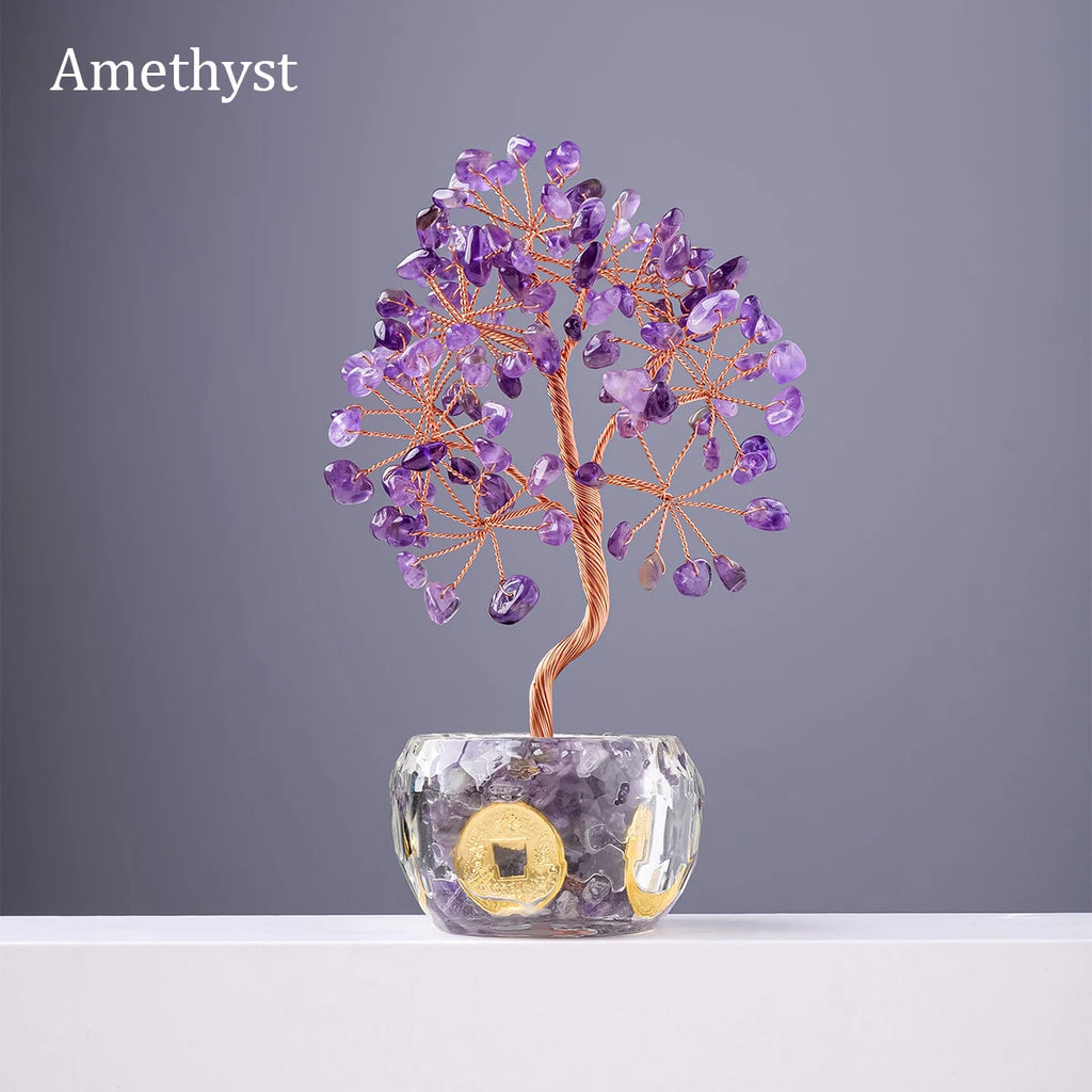 Natural Crystal Tree of Life Ornament – Crushed Stone Decor for Home Office