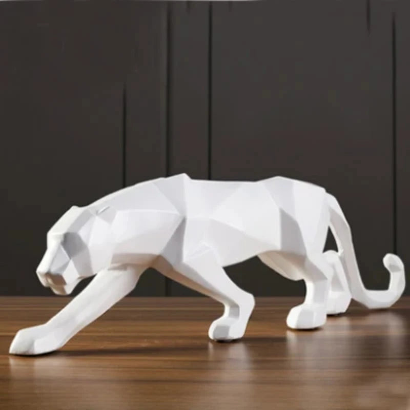 Large Geometric Panther Statue – Abstract Resin Leopard for Home Office Decor