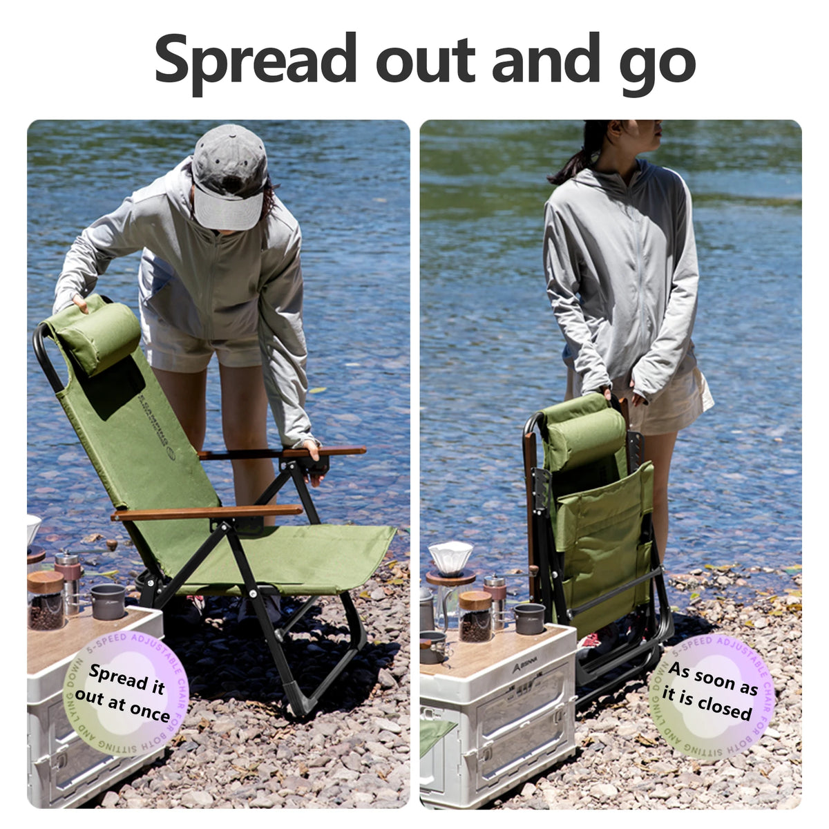 Folding Camping Chair – Adjustable Portable Seat for Outdoor Hiking Travel
