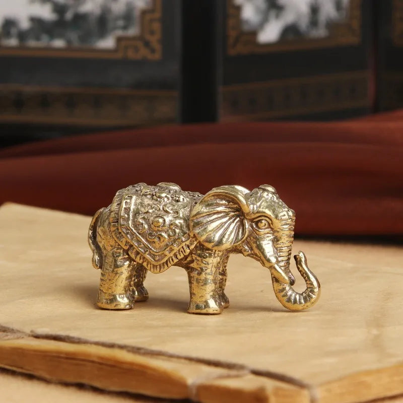 Antique Bronze Elephant Figurine – Solid Copper Miniature for Home Decor