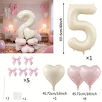 40-Inch Cream White Number Balloon Set – Heart Foil Decor for Kids Birthday