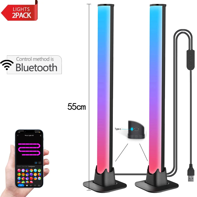 RGB LED Light Bar – Music Rhythm Sensing Desktop Lamp for Gaming Decor
