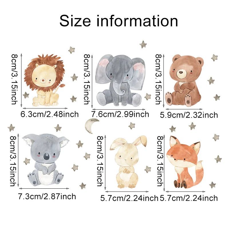 Cartoon Animal Switch Stickers – Cute Boho Wall Decals for Kids Nursery