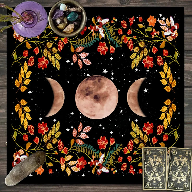 Moonlight Flower Tarot Tablecloth – Velvet Altar Mat for Witchcraft Spells