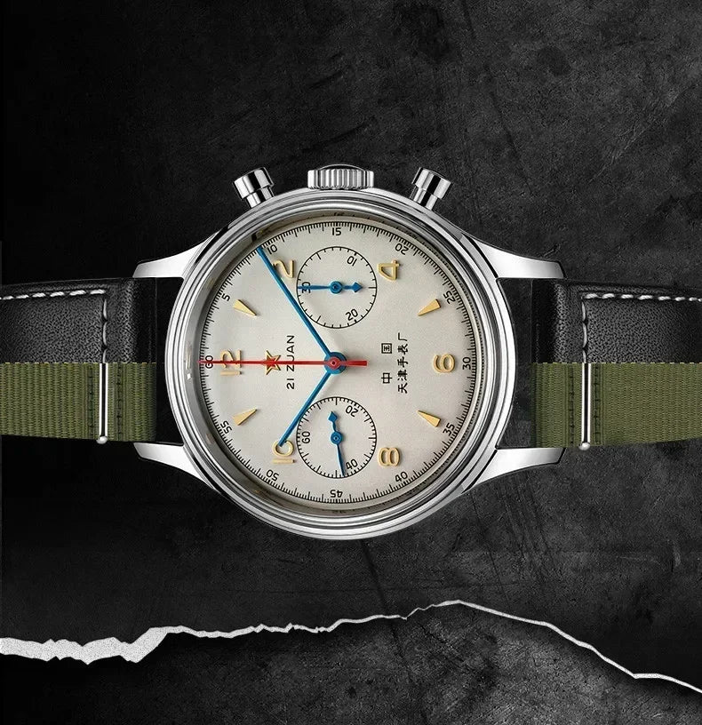 Vintage Pilot Chronograph – 42mm Automatic Waterproof Watch for Men