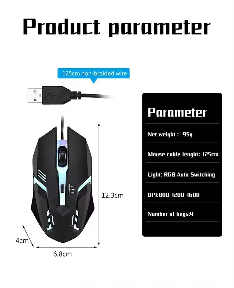 Wired LED Gaming Mouse – Ergonomic Backlit Optical Mouse for PC Desktop Laptop