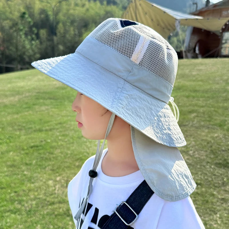 Kids Sunshade Fishing Hat – Breathable Wide Brim Shawl for Outdoor Summer