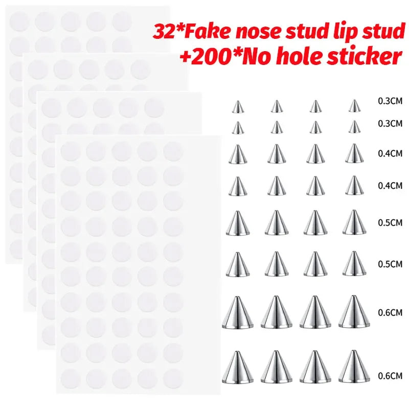 Fake Body Piercing Set – Adhesive Studs for Nose Lips and Eyebrows
