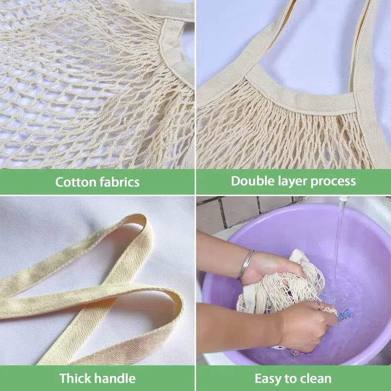 Reusable Cotton Mesh Tote Bag – Eco-Friendly Produce Storage for Grocery Shopping