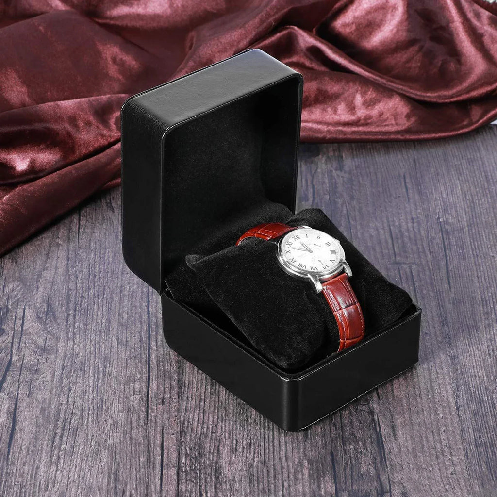 Black PU Leather Watch Box – Single Display Case with Pillow for Men