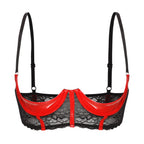 Wetlook Leather Push Up Bralette – Underwire Lace Lingerie for Sexy Cosplay