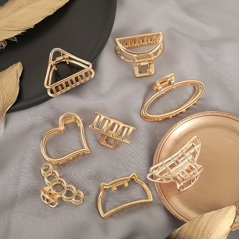 Gold Metal Heart Hair Claw Clips – Non Slip Geometric Barrettes for Daily Wear