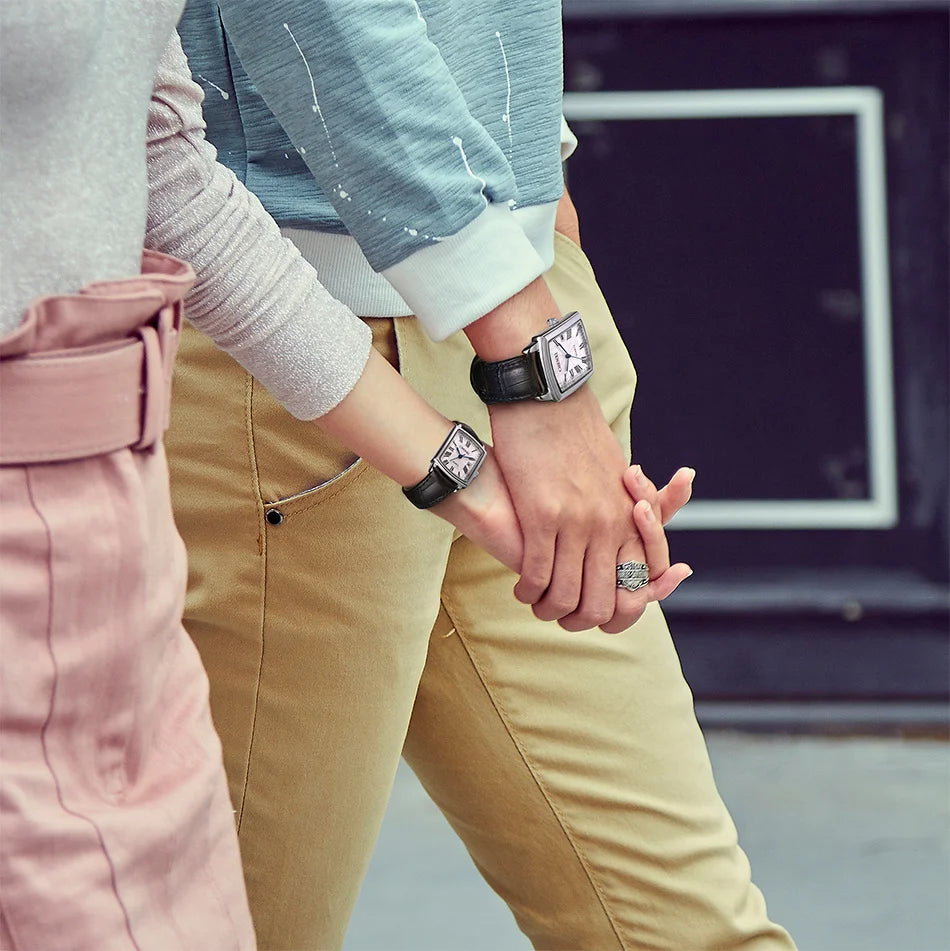 Quartz Couple Watches – Waterproof Leather Calendar Wristwatch for Daily Wear
