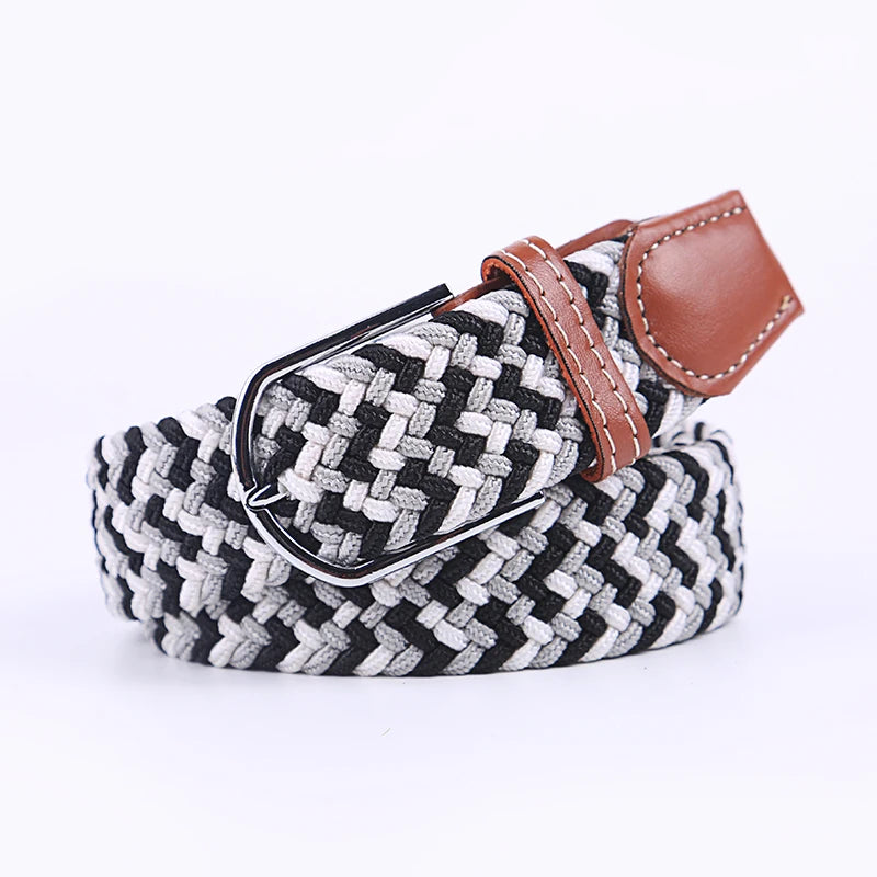 Woven Elastic Canvas Belt – Stretch Braided Buckle Strap for Casual Jeans