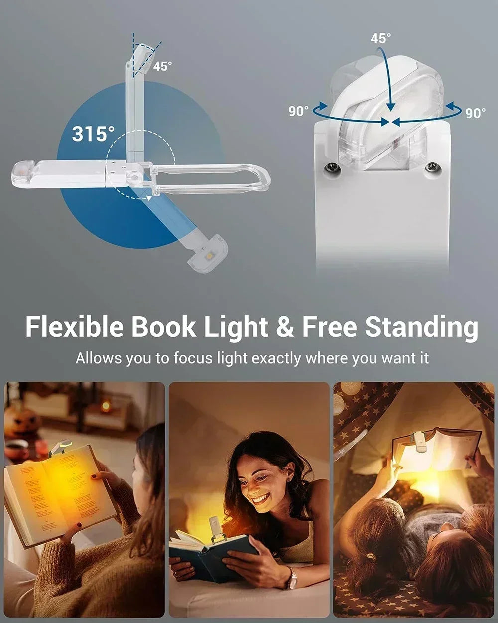 Rechargeable LED Book Light – Portable Clip Reading Lamp for Travel