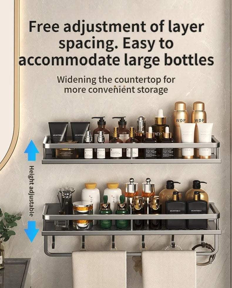 Aluminum Bathroom Shelf – Wall Mounted Storage Rack for Kitchen and Shower