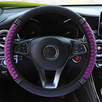 Diamond-Studded Leather Steering Wheel Cover – 38cm Grip for Car Interior