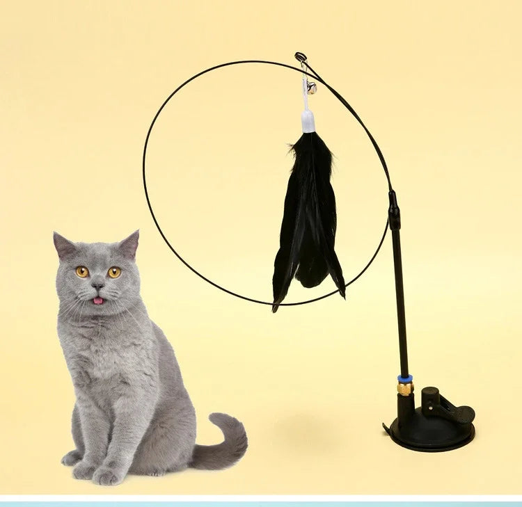Feather Cat Teaser Wand – Suction Cup Interactive Toy for Indoor Exercise