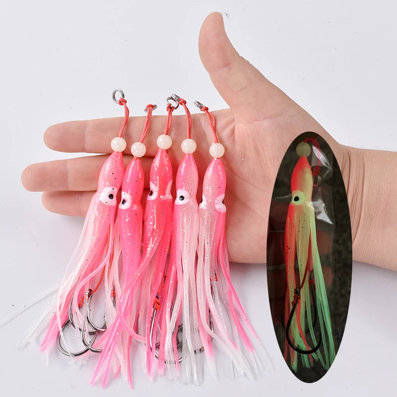 Soft Silicon Squid Lure – 12cm Double Assist Hook Rig for Saltwater Fishing