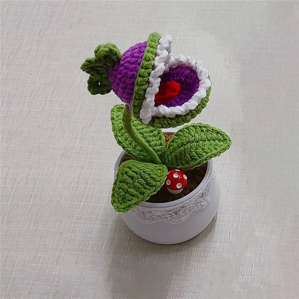 Knitted Sunflower and Pea Shooter – Plush Desk Decor for Home Office Gifts