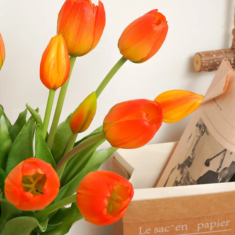 Silicone Real Touch Tulip Bouquet – Artificial Five-Head Flower for Home Decor
