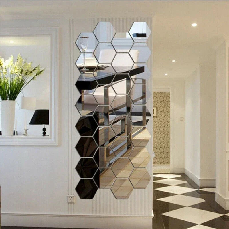 Hexagon Acrylic 3D Mirror Wall Stickers – Self-Adhesive Decor for Home