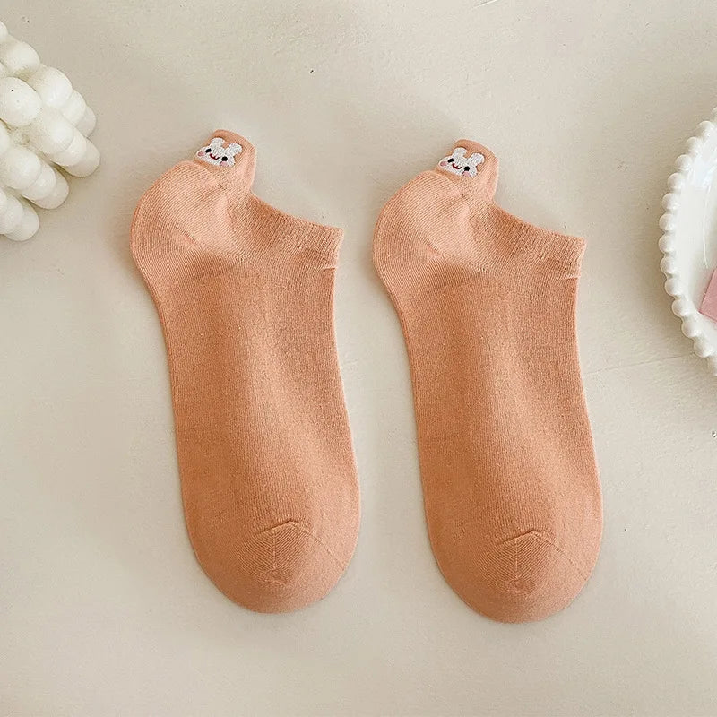 Embroidered Cotton Animal Socks – Breathable Casual Footwear for Women