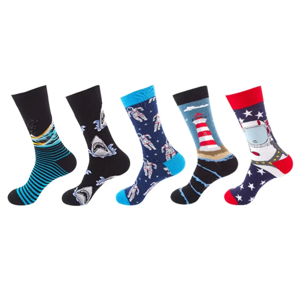 Colorful Cotton Crew Socks – Novelty Patterned Dress Wear for Men