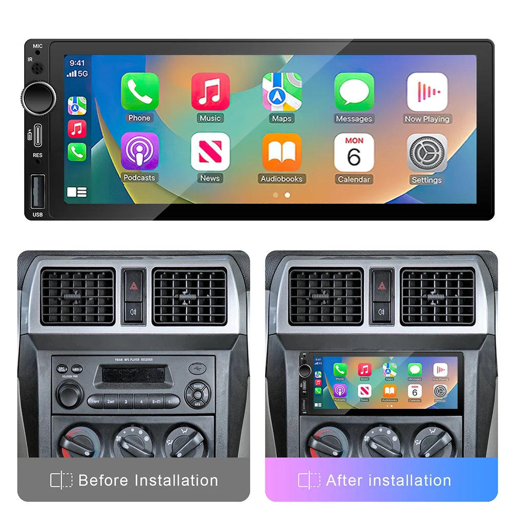 6.9 Inch 1 Din Car Radio – Wireless CarPlay and Android Auto Multimedia