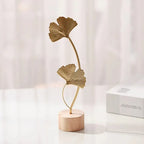 Golden Ginkgo Leaf Metal Figurine – Decorative Sculpture for Home Office Decor