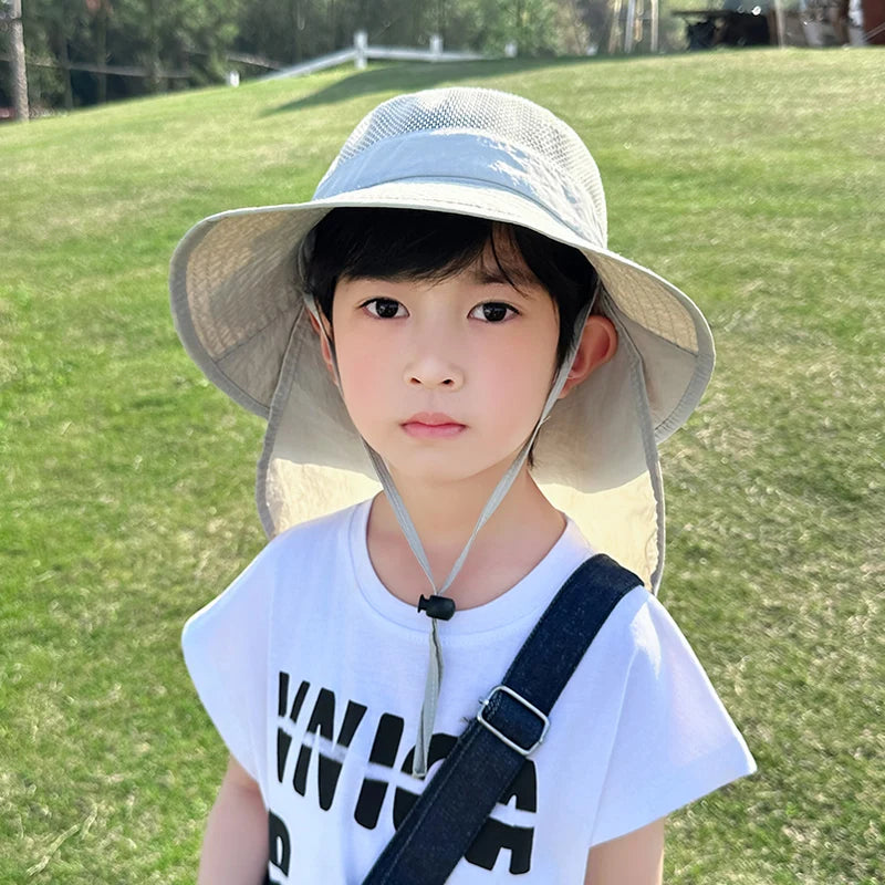 Kids Sunshade Fishing Hat – Breathable Wide Brim Shawl for Outdoor Summer