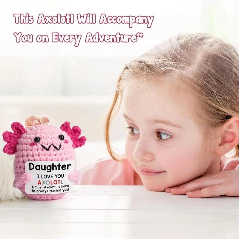 Handmade Crochet Axolotl Doll – Positive Energy Plush for Desk Decor