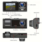Triple Lens Dash Cam – 1080P Front and Rear Vehicle Recorder for Night Vision