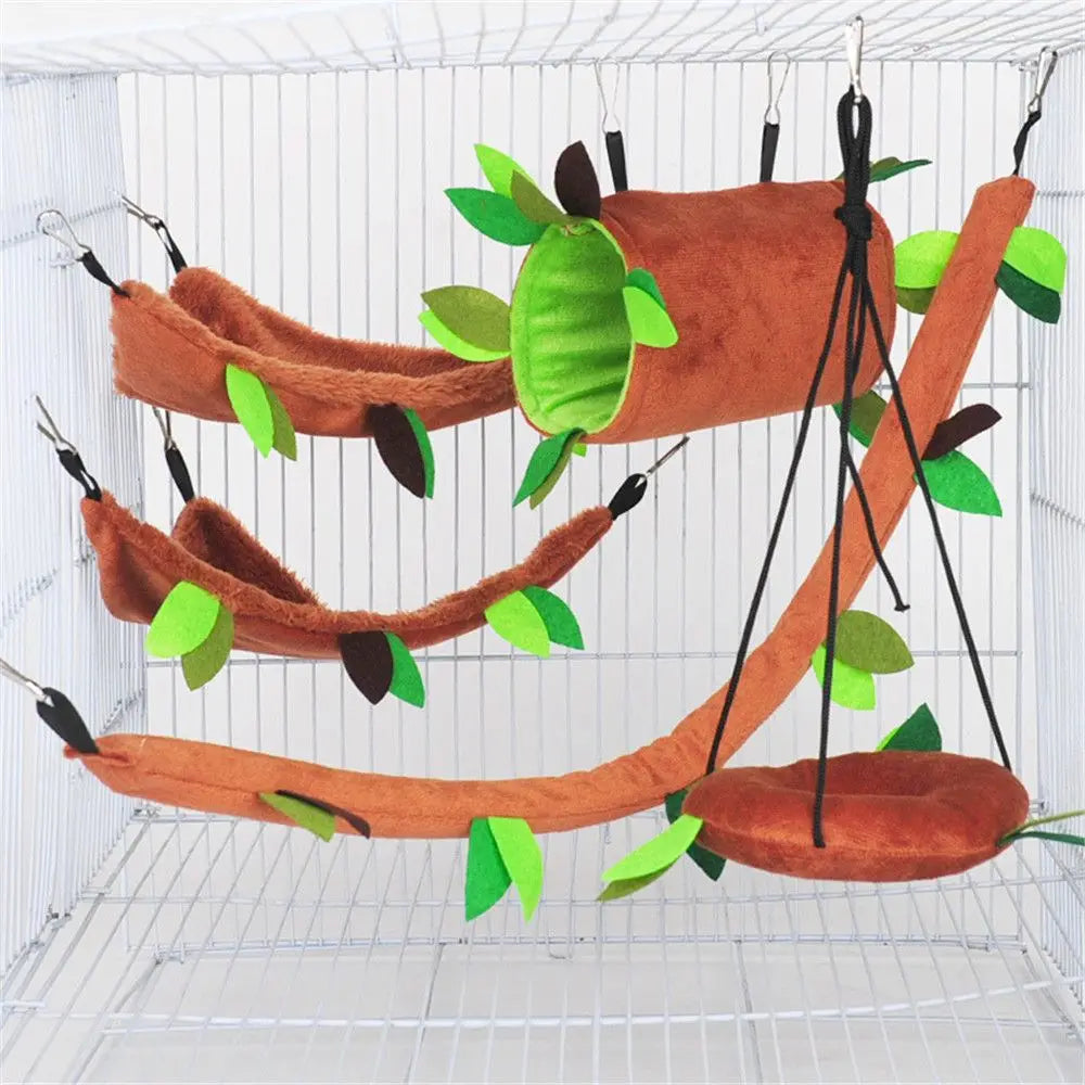 Plush Hamster Hanging Tunnel – Warm Cage Swing Set for Small Animals