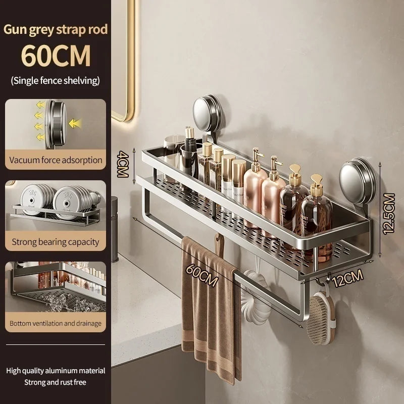Corner Suction Storage Rack – Wall-Mounted Shelf for Bathroom Organization