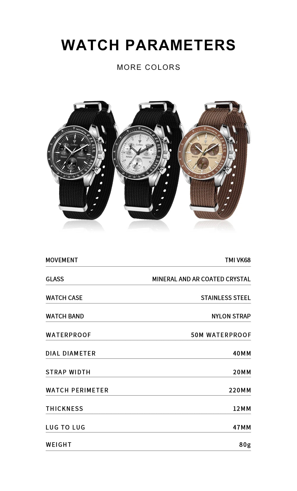 Cadisen Quartz Chronograph Watch – Sapphire Crystal for Men Business Formal